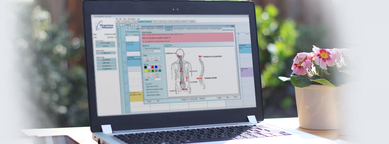 Practice Master Pro Multi-Modal Allied Health Software on a Laptop