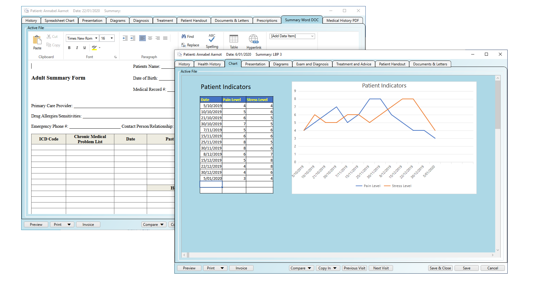 Active files like spreadsheets and charts embedded directly in to your patient notes templates