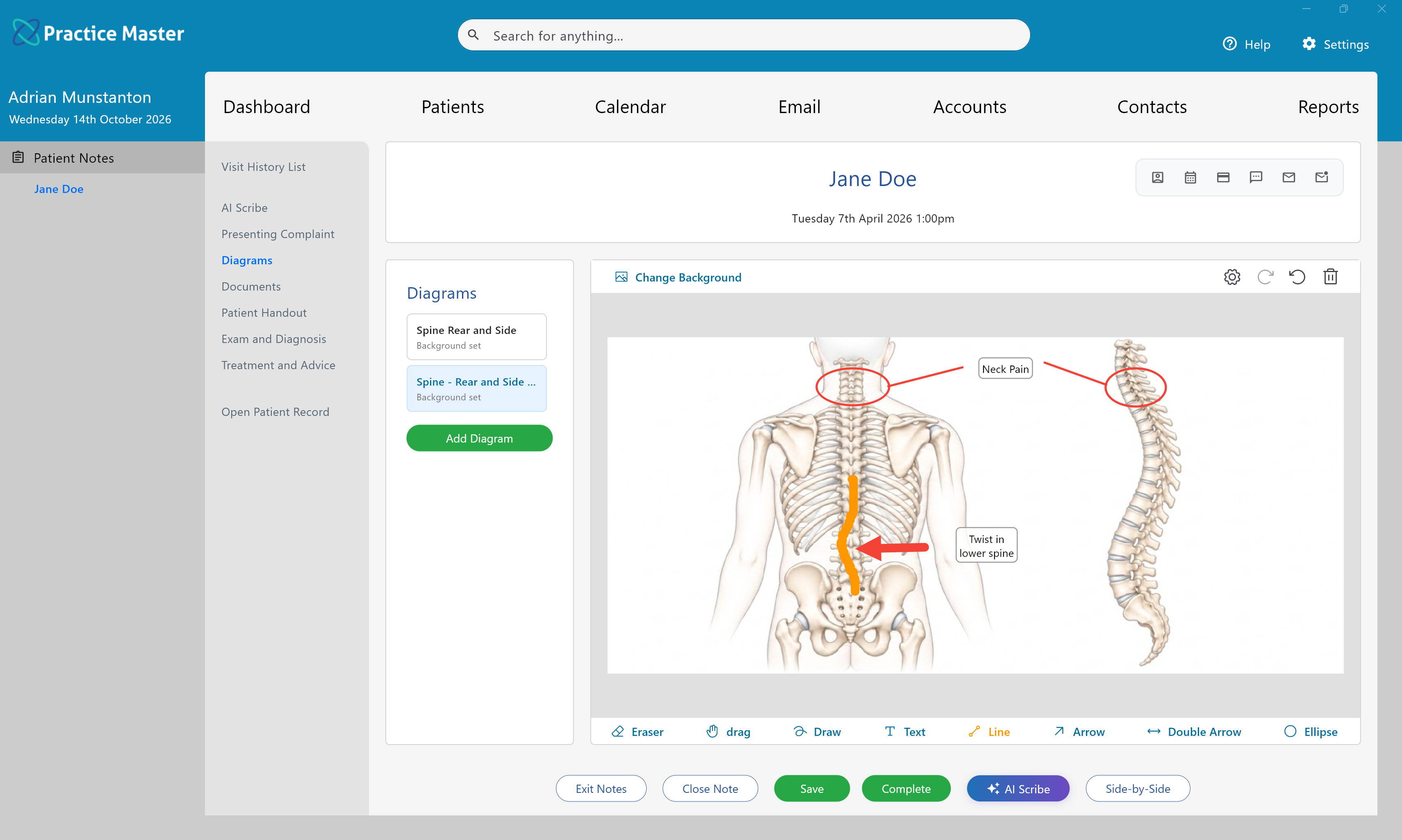 Practice Master Pro patient notes interface