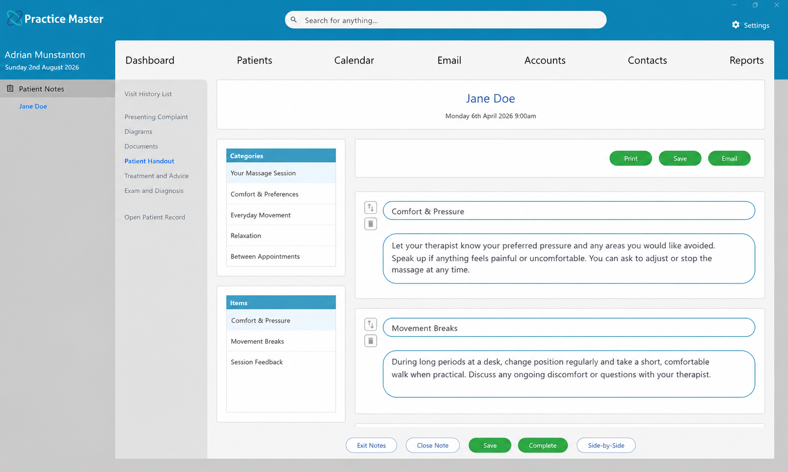 Creating stretch and aftercare handouts for massage therapy patients