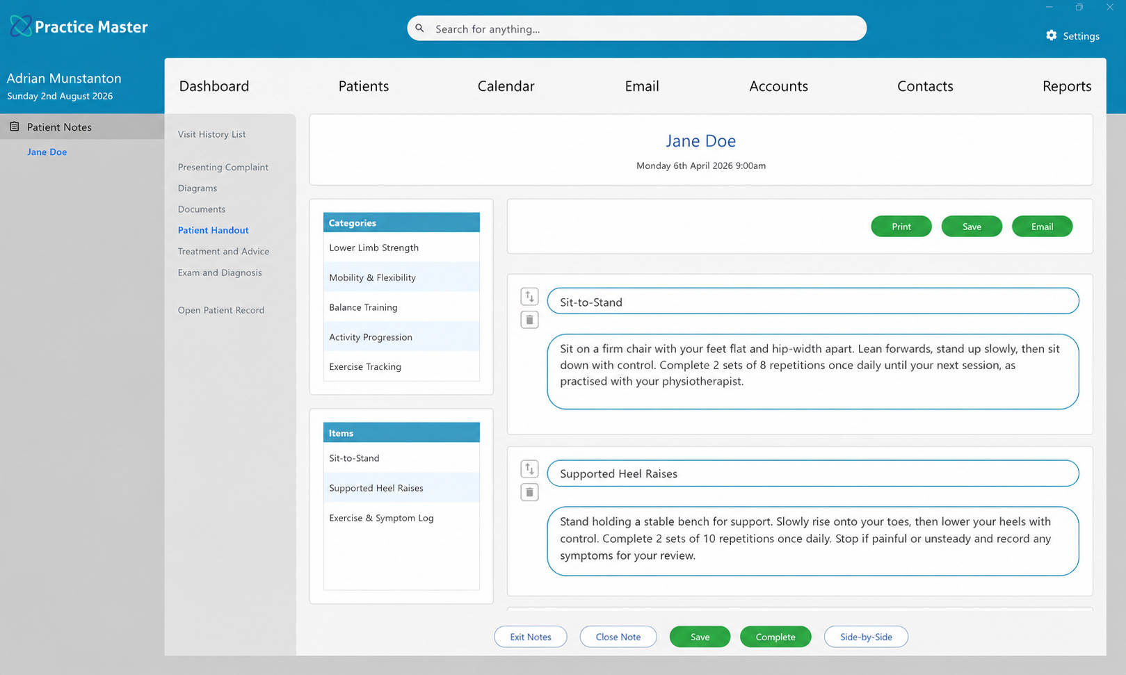 Creating rehabilitation exercise handouts for physiotherapy patients