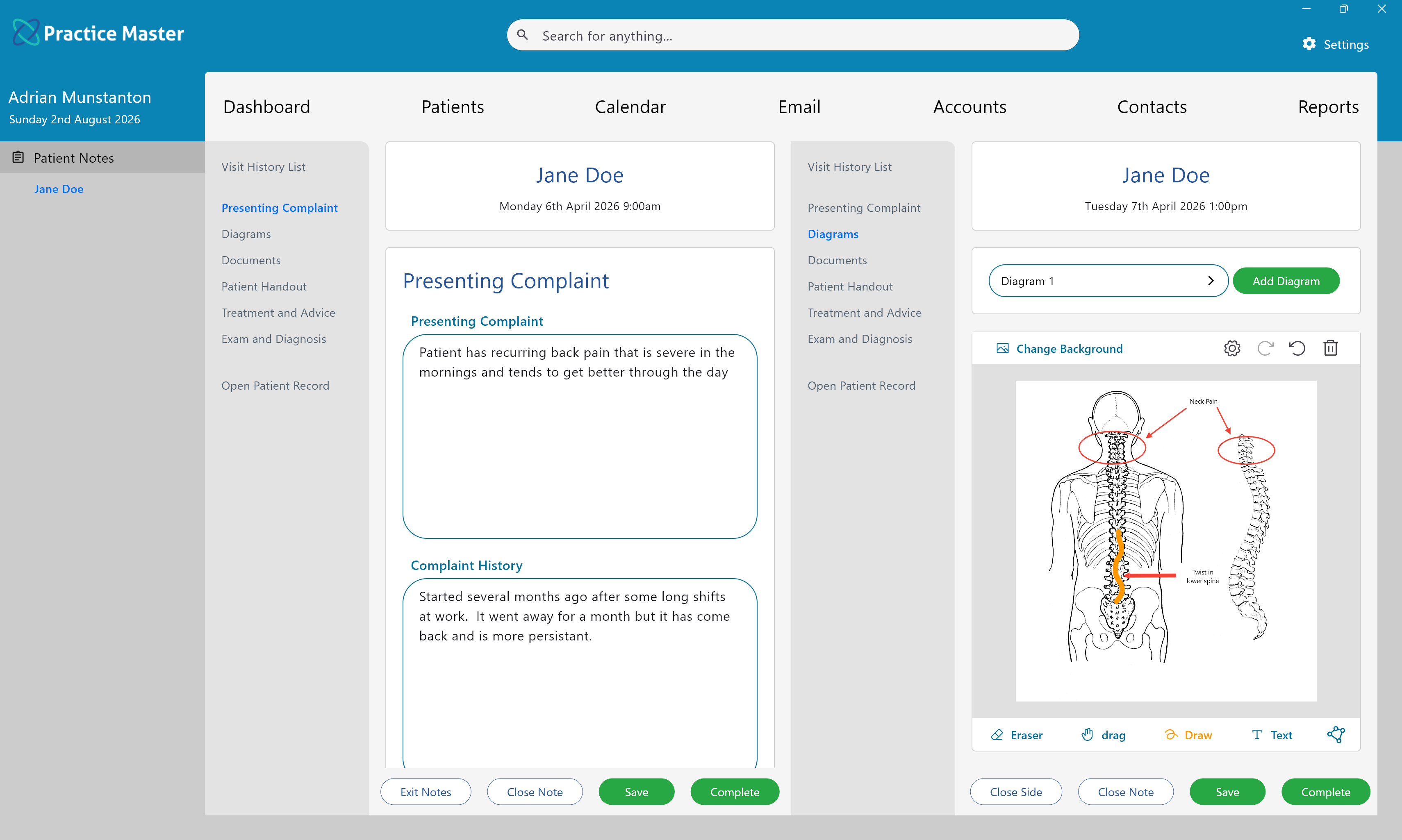 Consultation notes and diagrams displayed side by side