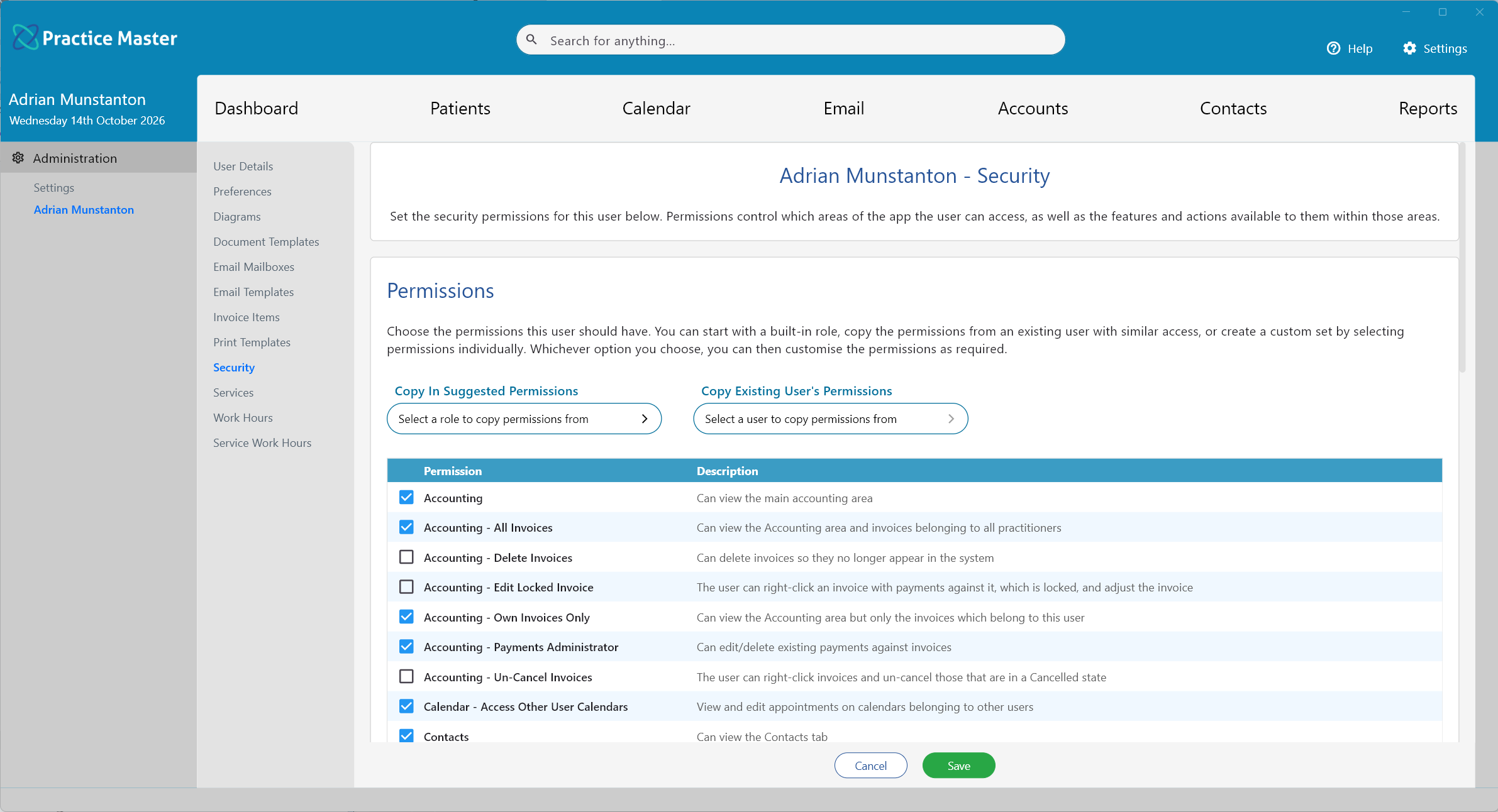 Practice Master Pro Flexible Security Permissions