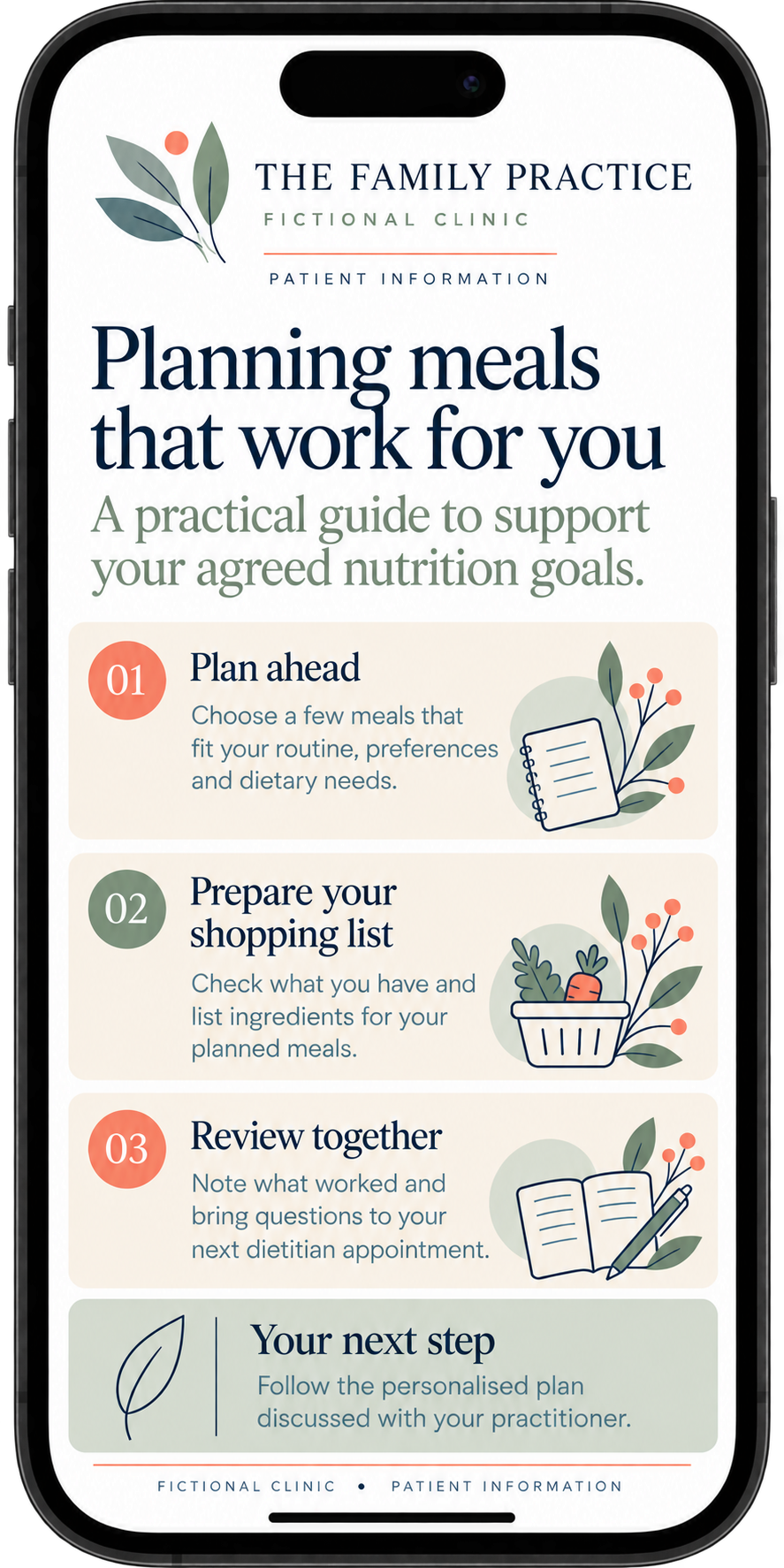 Dietitian patient information sheet open in Word with the Practice Master add-in
