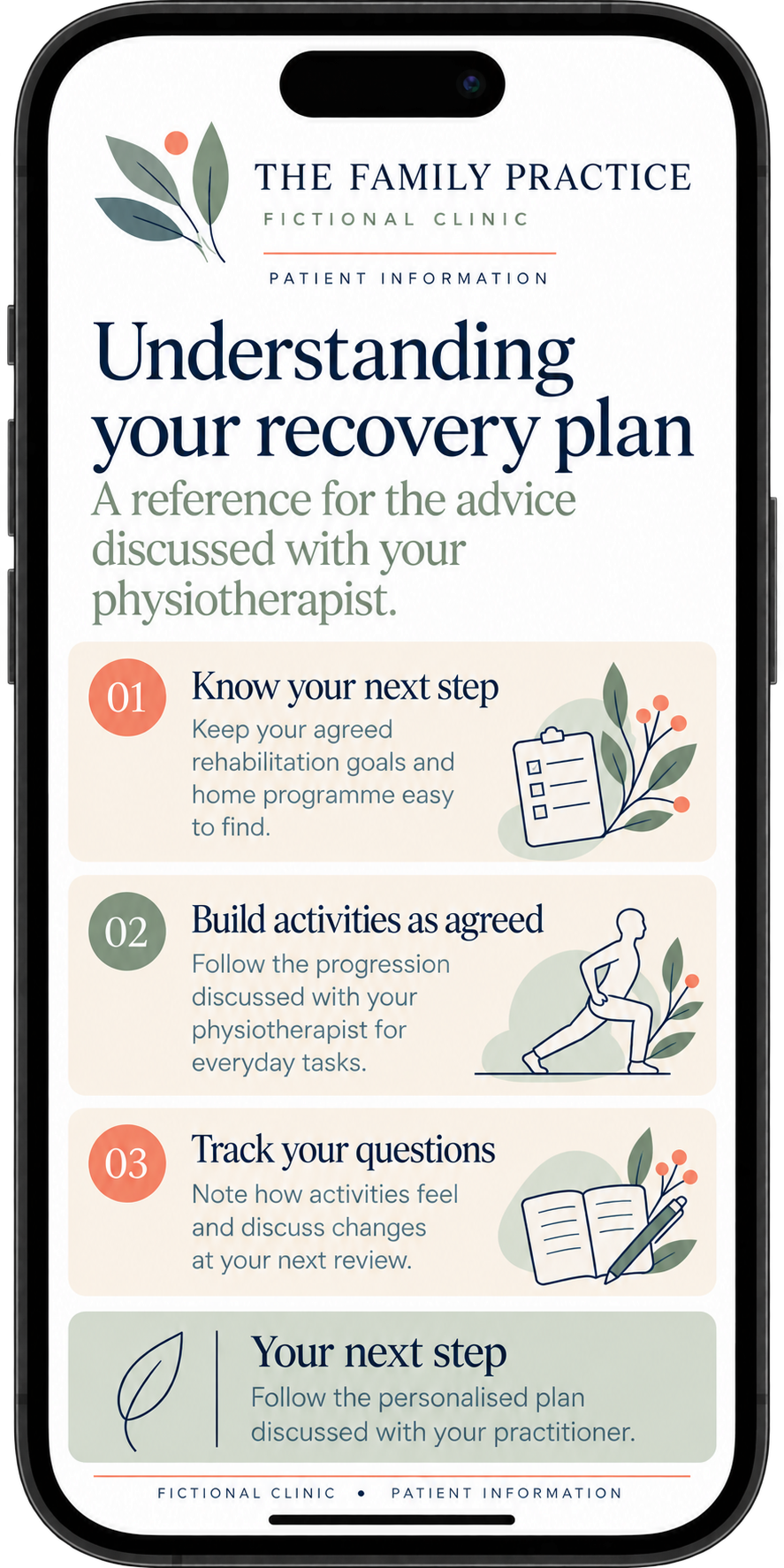 Physiotherapy patient information sheet open in Word with the Practice Master add-in