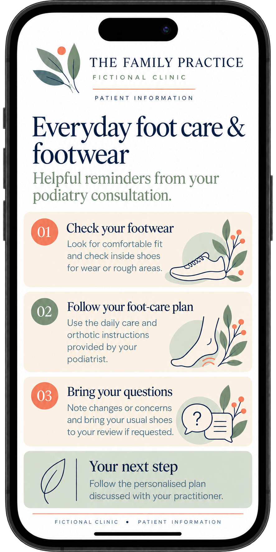 Podiatry patient information sheet open in Word with the Practice Master add-in