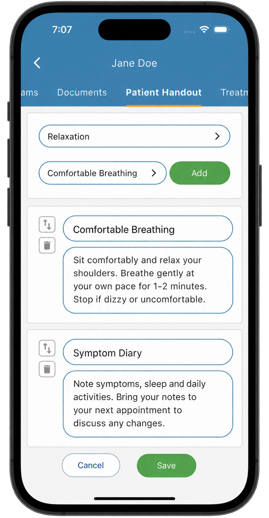 Custom acupuncture handouts created in Practice Master to give to your patient to use before their next session